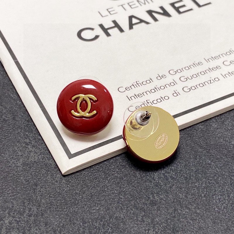 18K  Chanel Wine Red Round Earrings