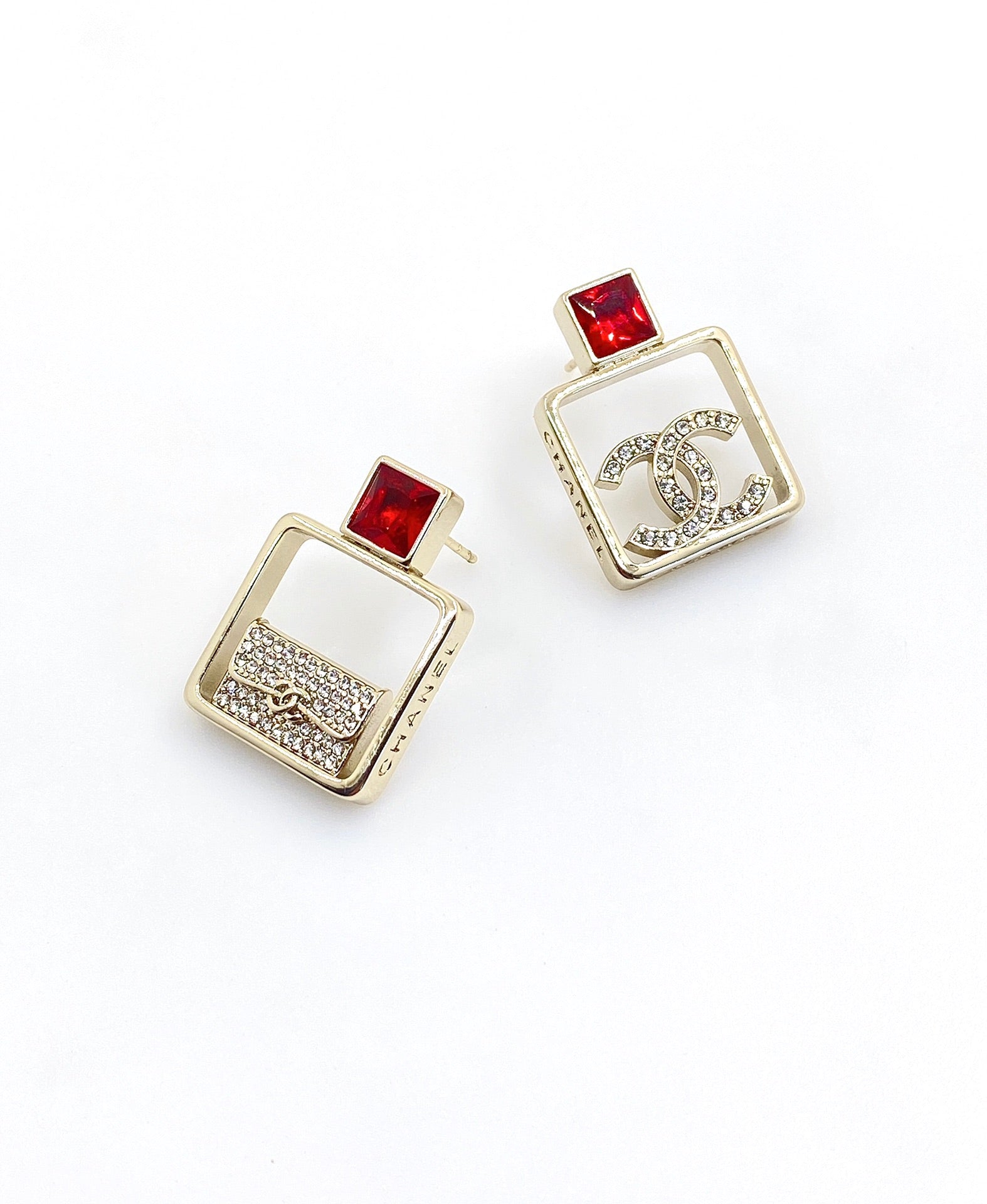 18K  Chanel Red Bottle Pendant Earrings