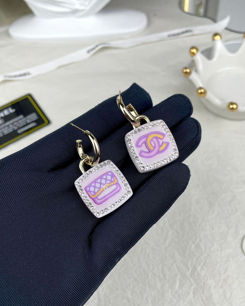 18K  Chanel Pink Bottle Earrings