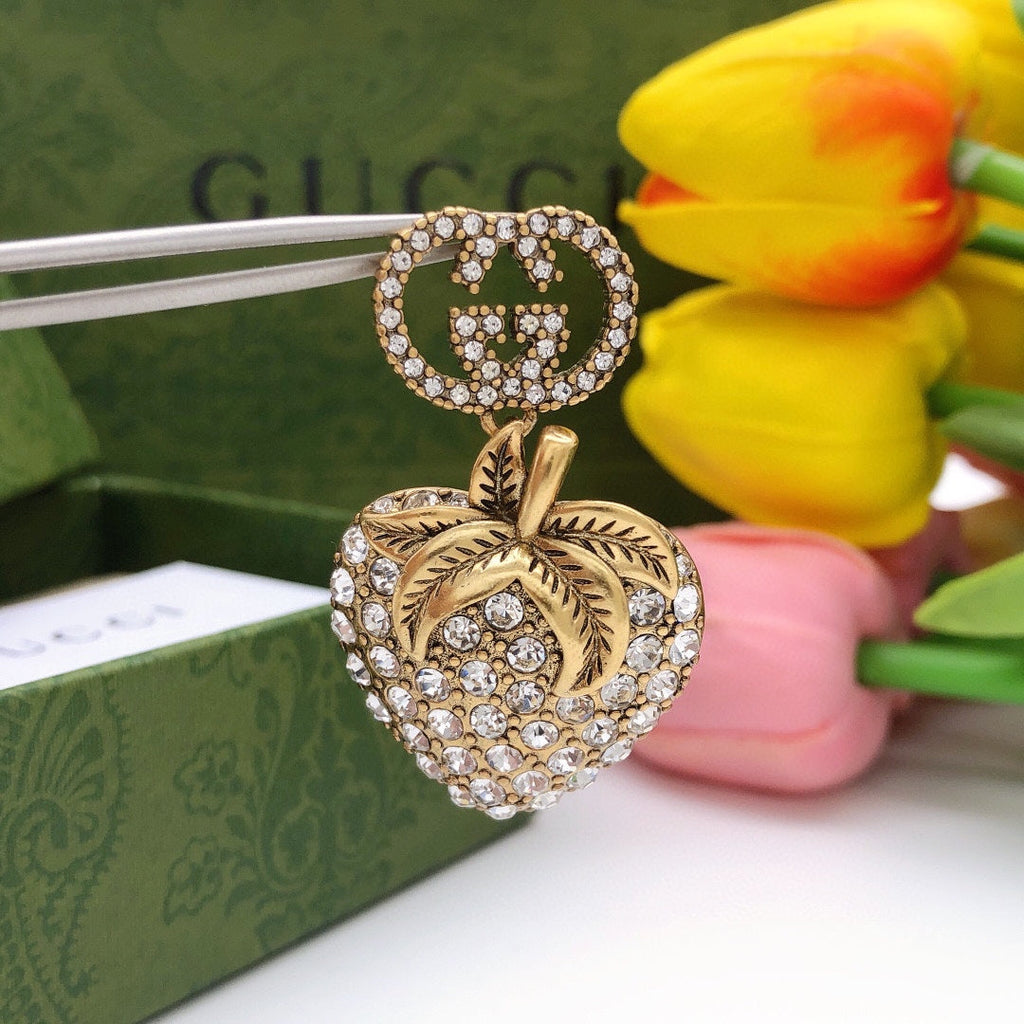 18K Double Gucci Crystal Strawberry Pendant Earrings