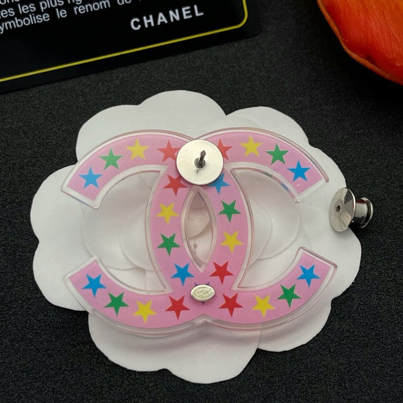 18K  Chanel Pink & Black Star Brooch