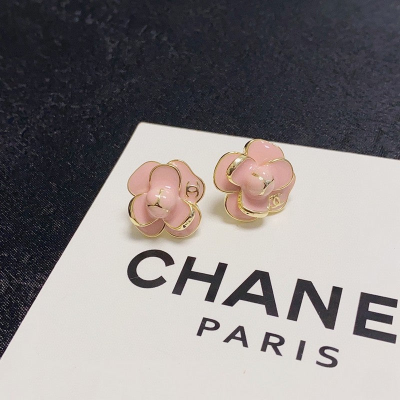 18K  Chanel Red & Pink Camellia Earrings