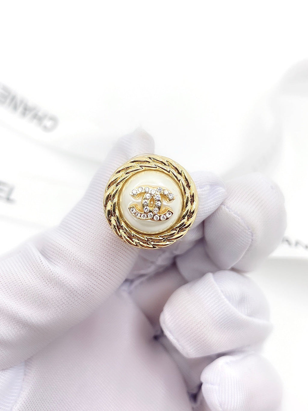 18K  Chanel White Pearl Earrings