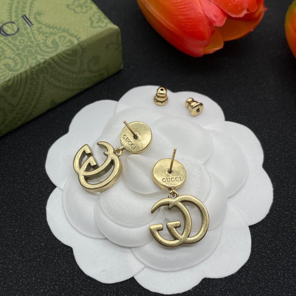 18K Double Gucci Crystals Earrings