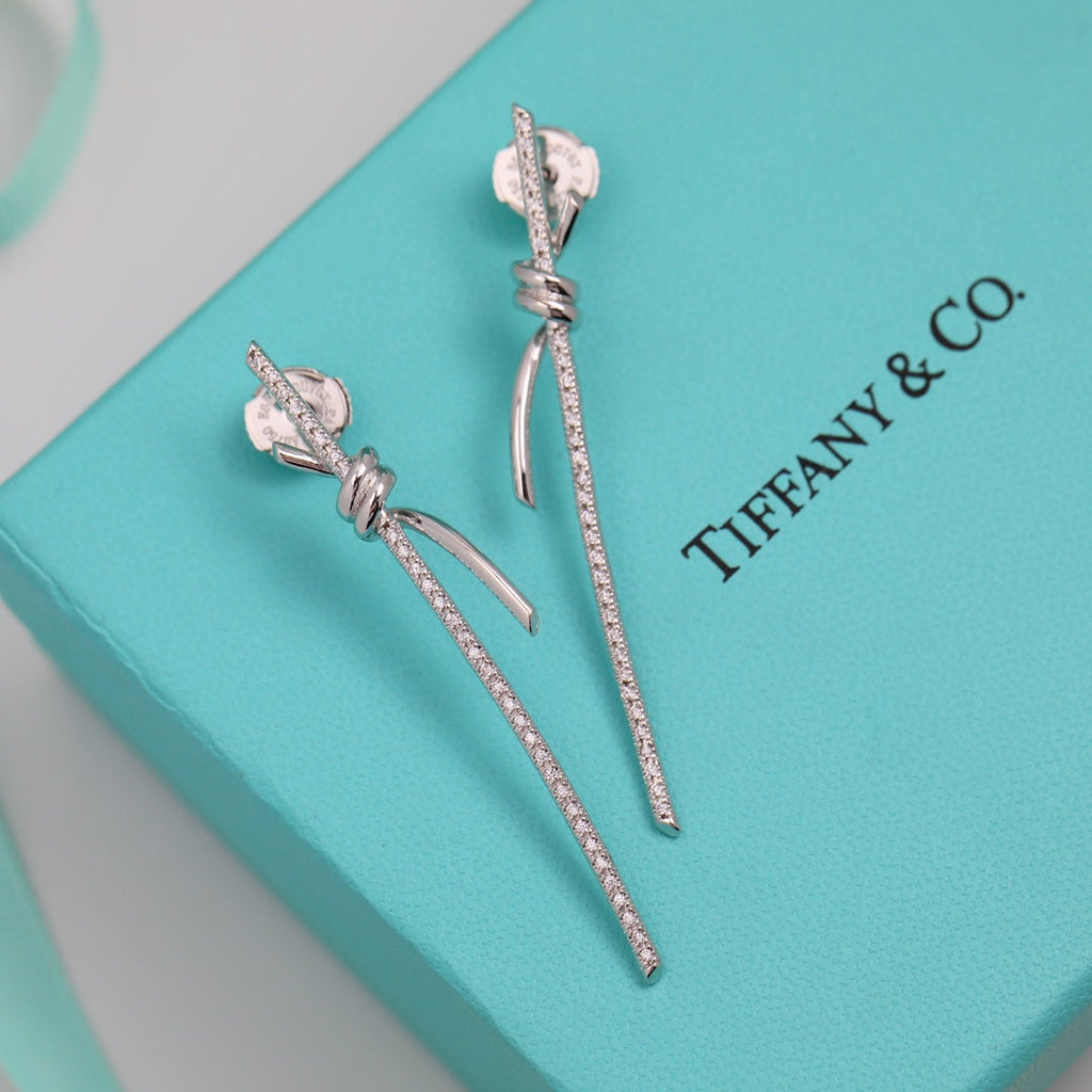18K Tiffany Knot Drop Diamonds Earrings