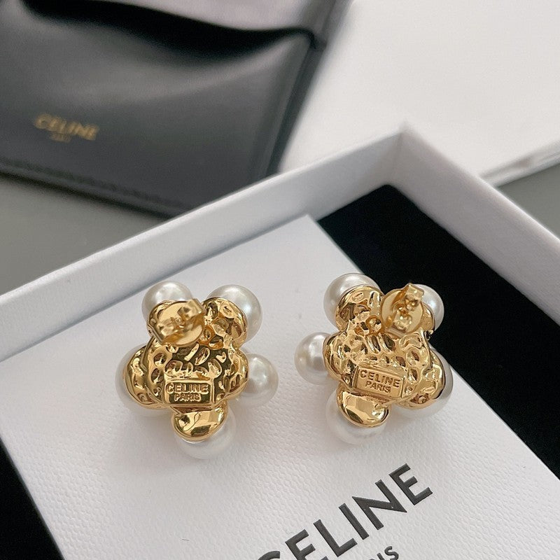 18K Celine Pearls Gold Earrings