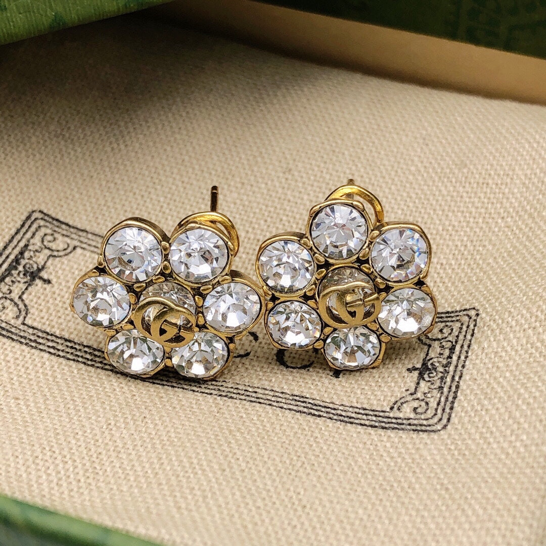 18K Double Gucci Crystals Earrings