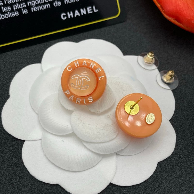 18K  Chanel Orange Round Earrings