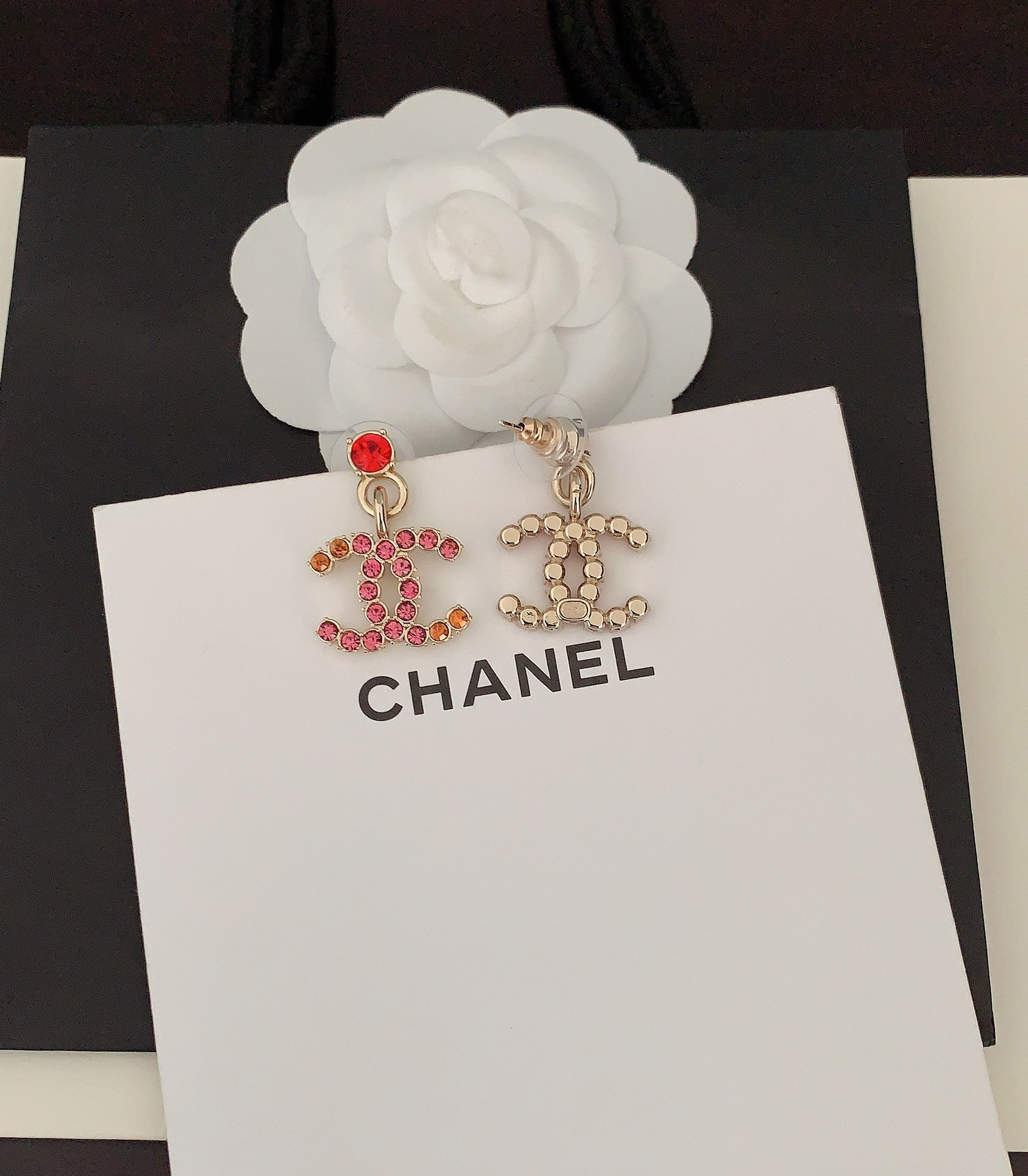 18K  Chanel Pink Crystals Earrings