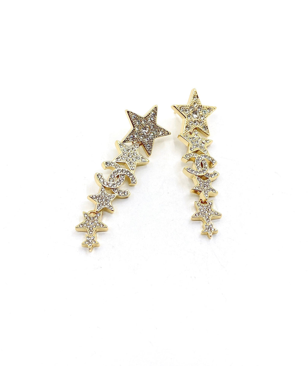 18K  Chanel Star Diamonds Long Earrings
