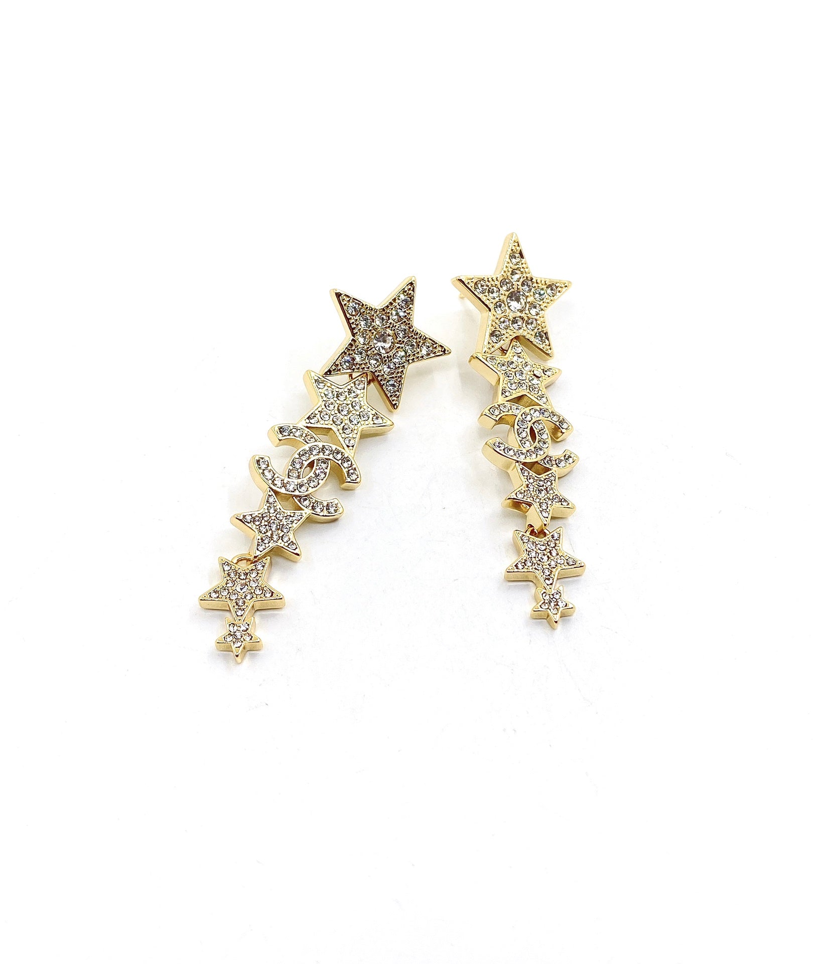 18K  Chanel Star Diamonds Long Earrings