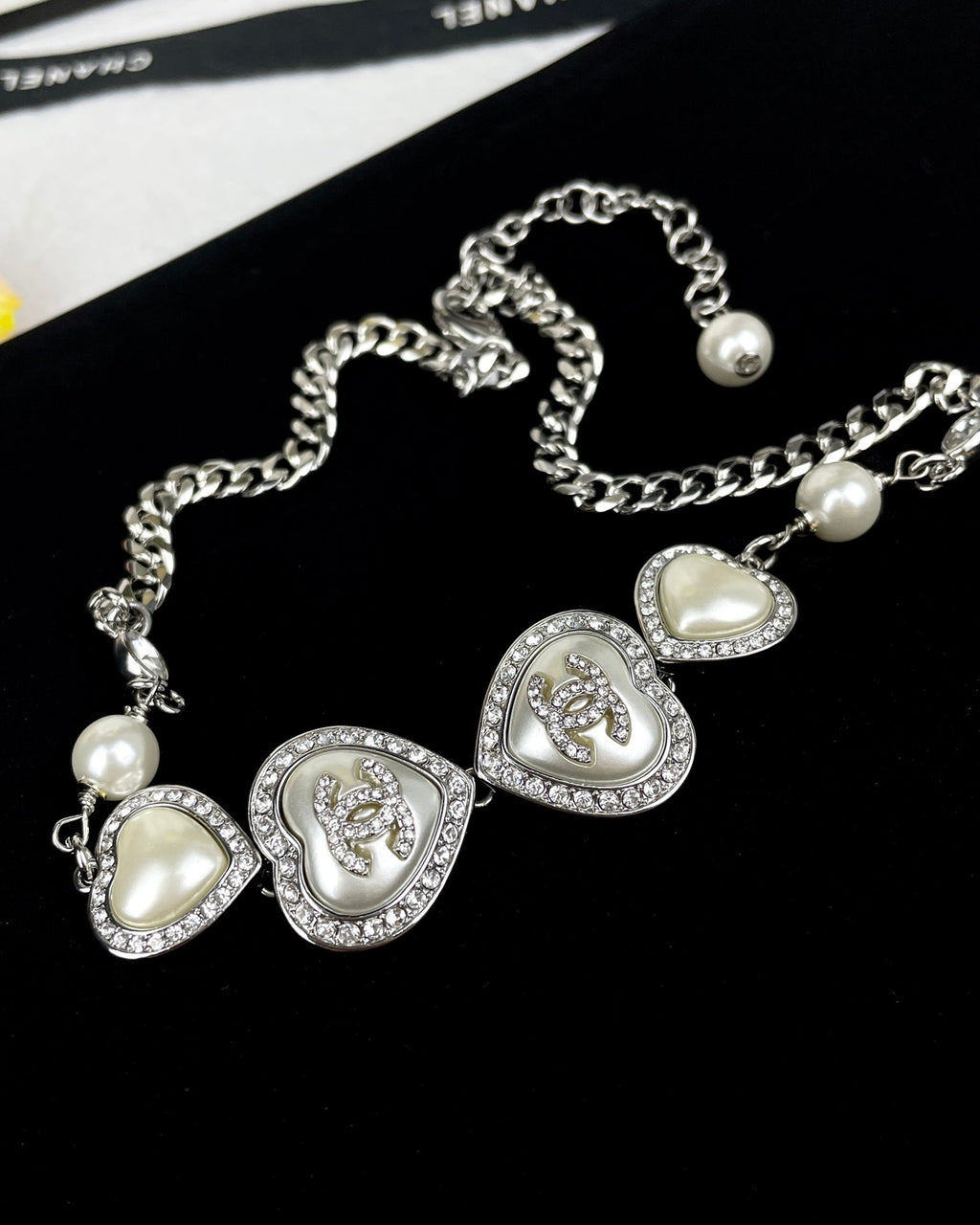 18K  Chanel Heart Crystals Necklace