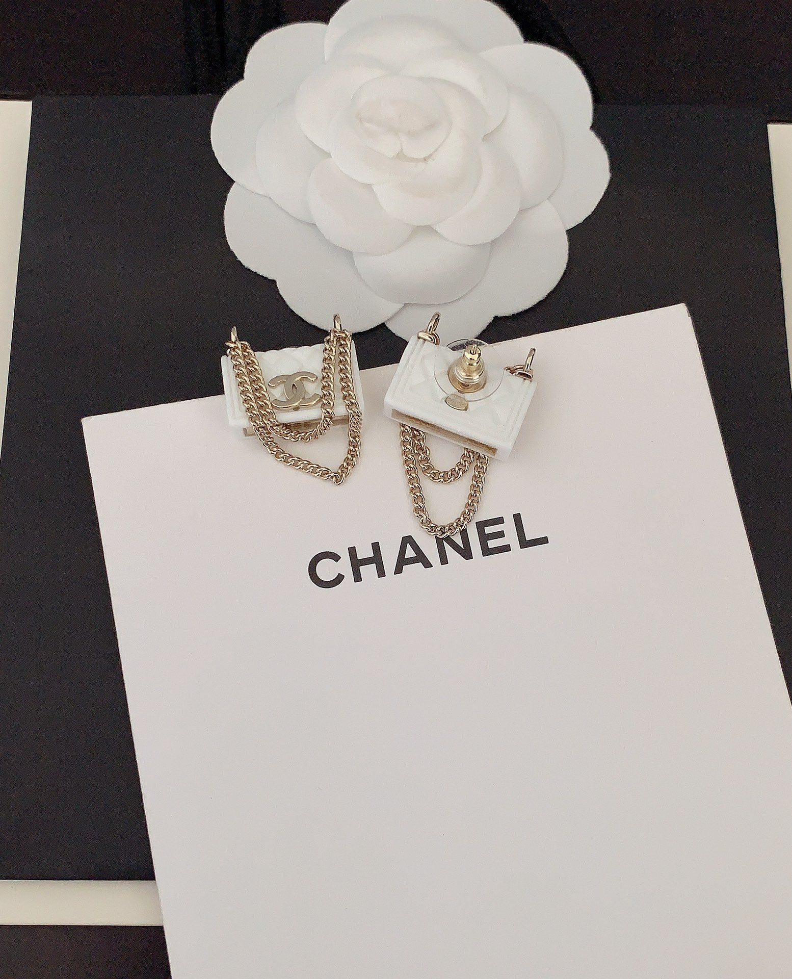 18K  Chanel White Bag Earrings