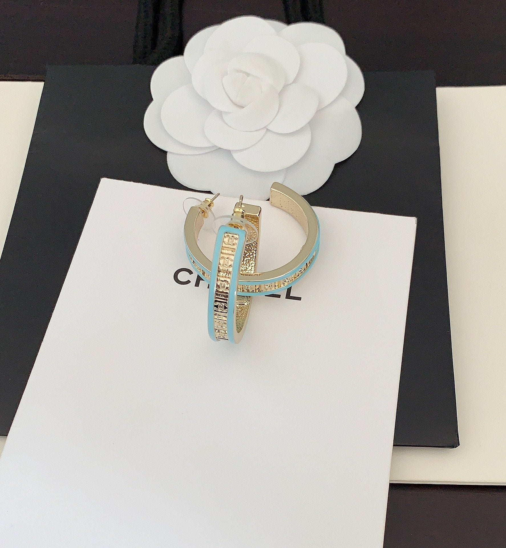 18K  Chanel Blue Resin Earrings