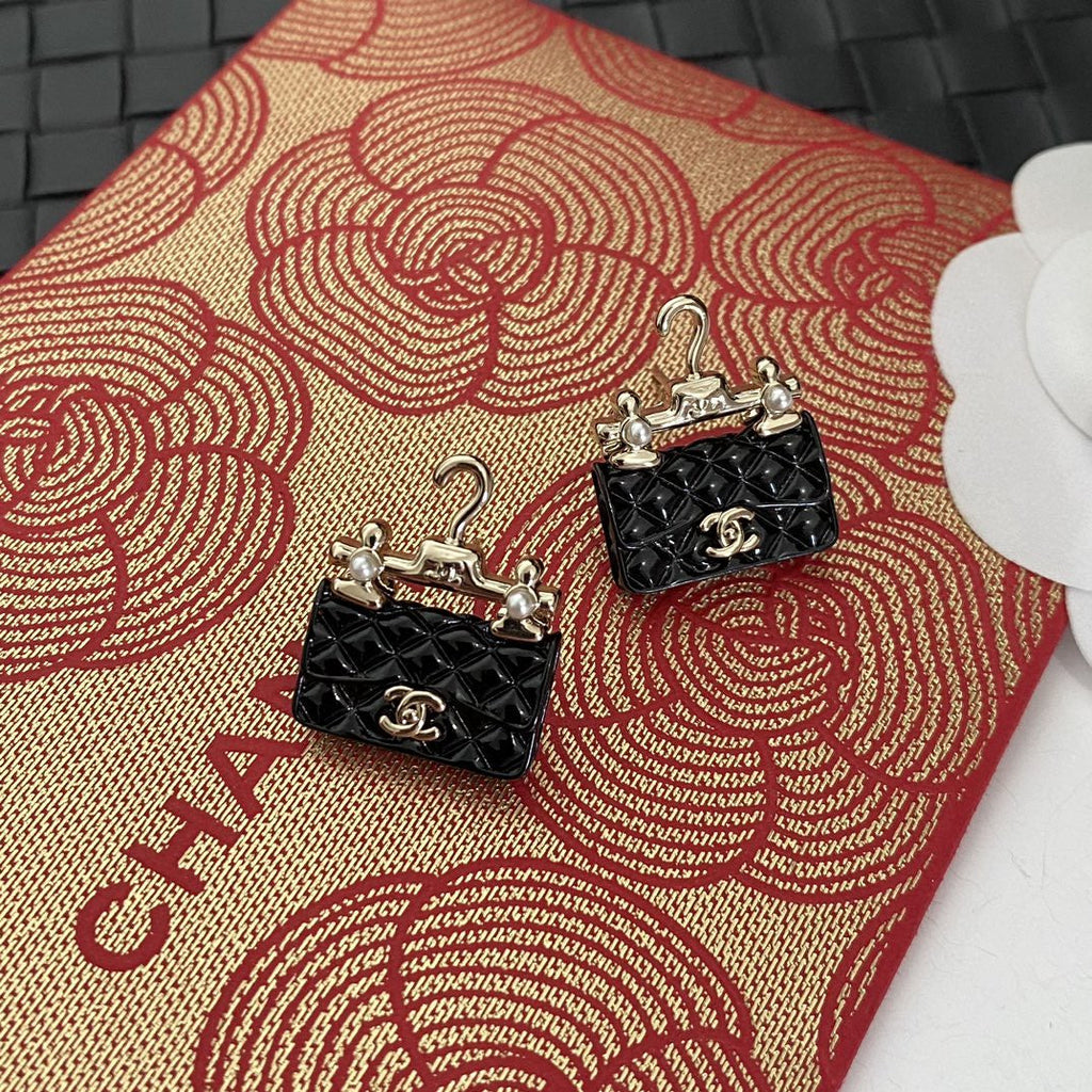 18K  Chanel Classic Bag Pendant Earrings