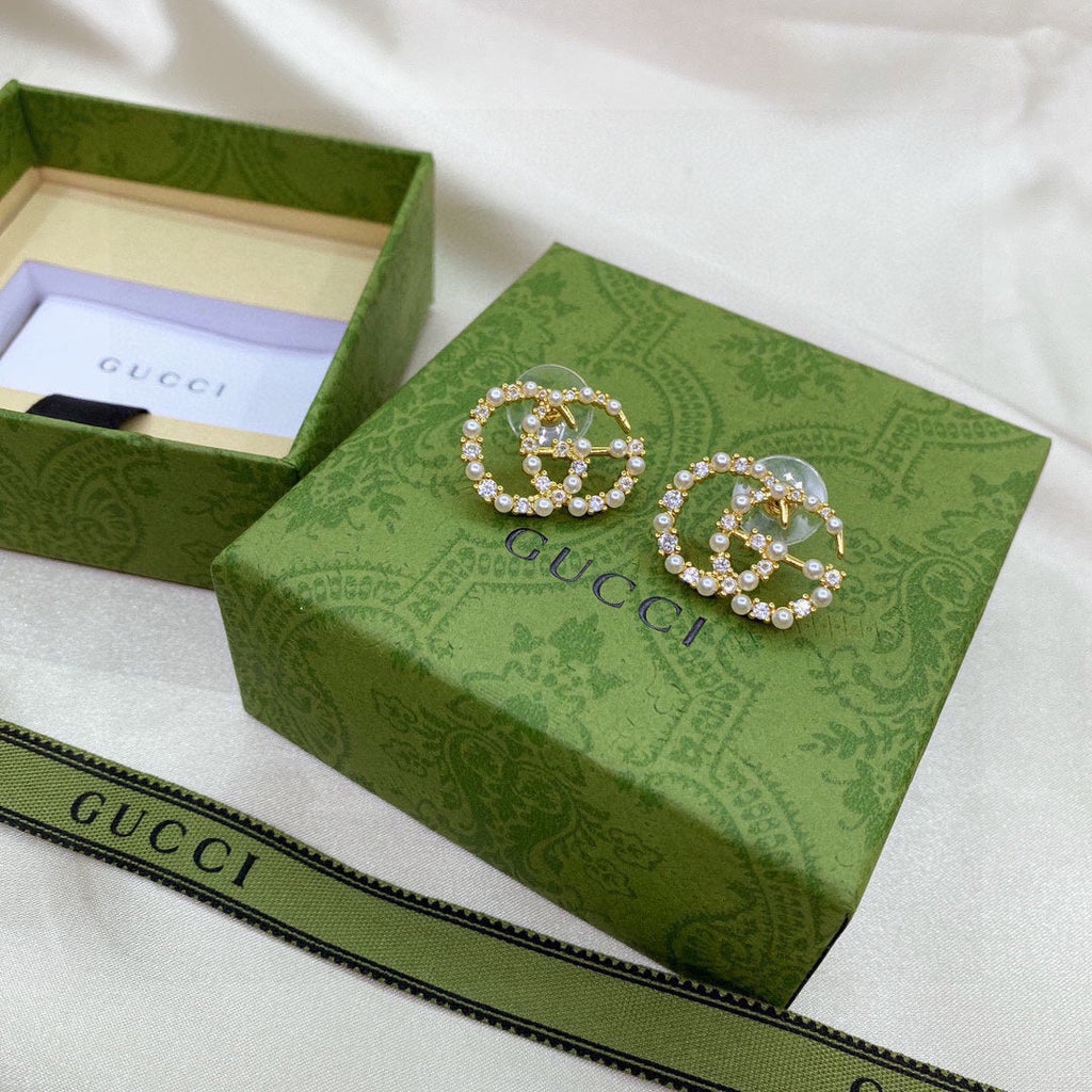 18K Double Gucci Pearls Earrings