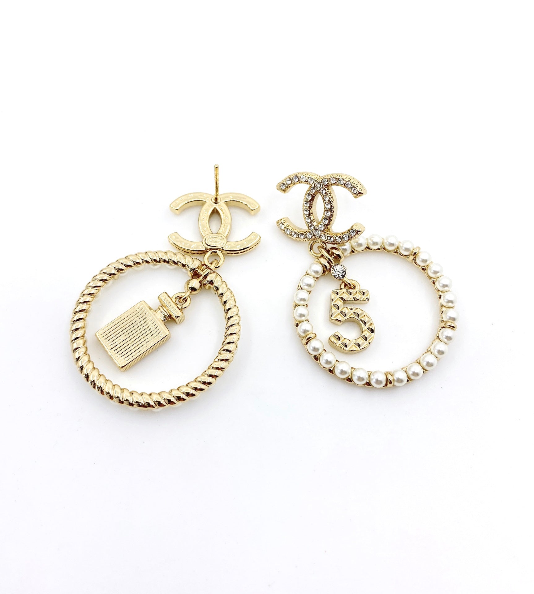 18K  Chanel No5 Perfume Pendant Earrings