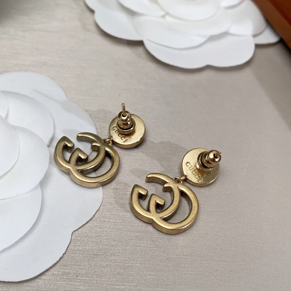 18K Double Gucci Crystal Pendant Earrings