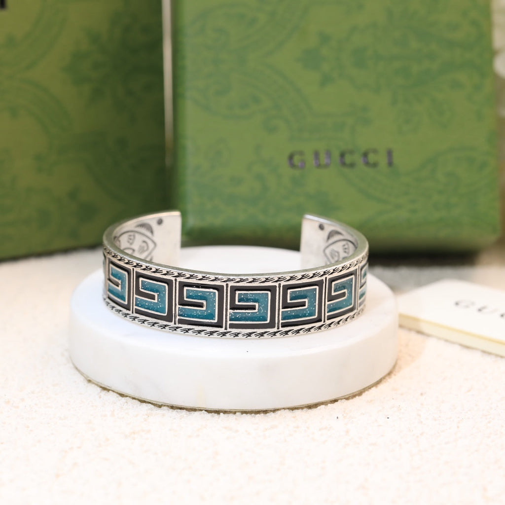 Double Gucci Cube Green Wide Bracelet