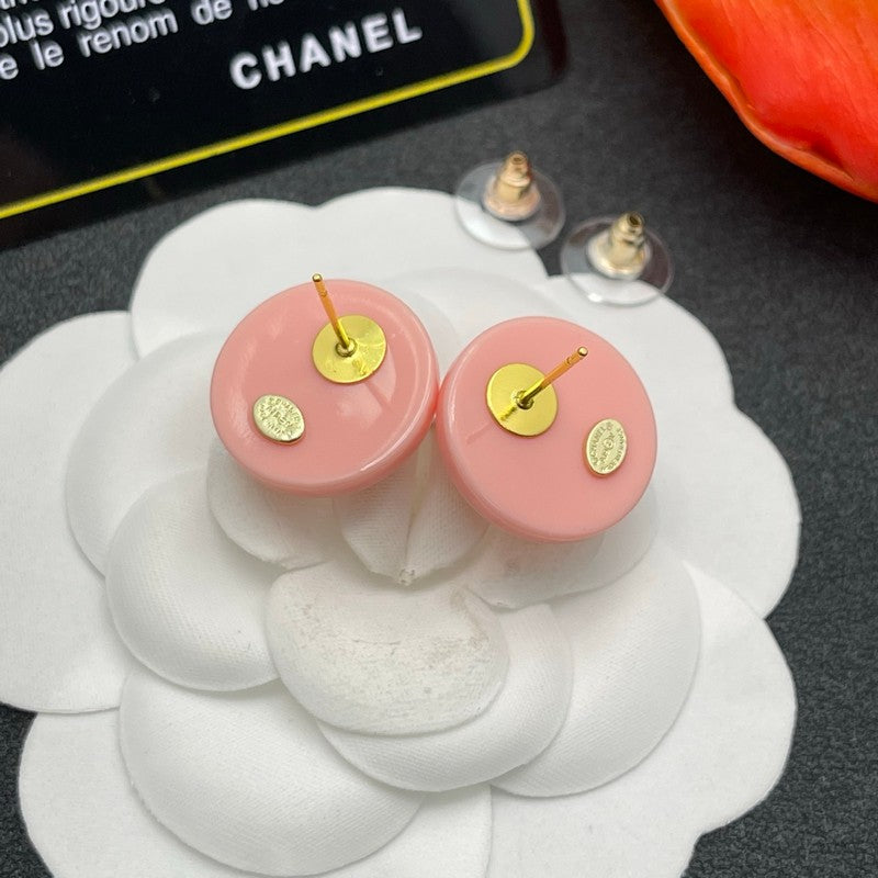 18K  Chanel Pink Round Earrings