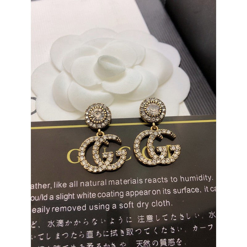 18K Double Gucci GucciCrystal Pendant Earrings
