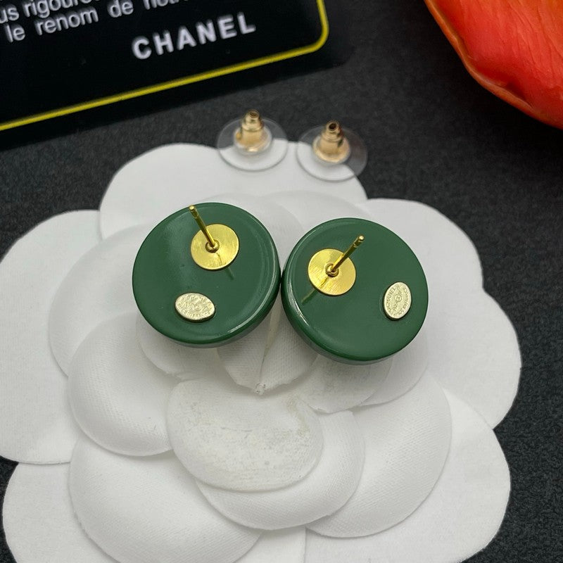 18K  Chanel Green Round Earrings