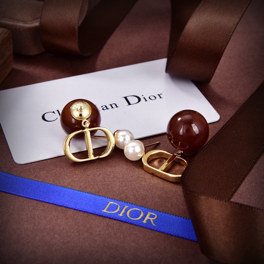 18K Dior Tribales Brown Resin Pearls Earrings