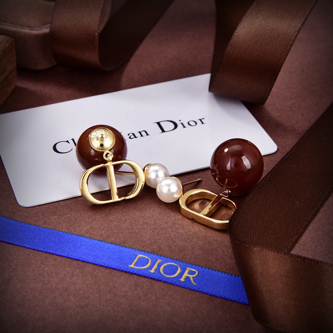 18K Dior Tribales Brown Resin Pearls Earrings