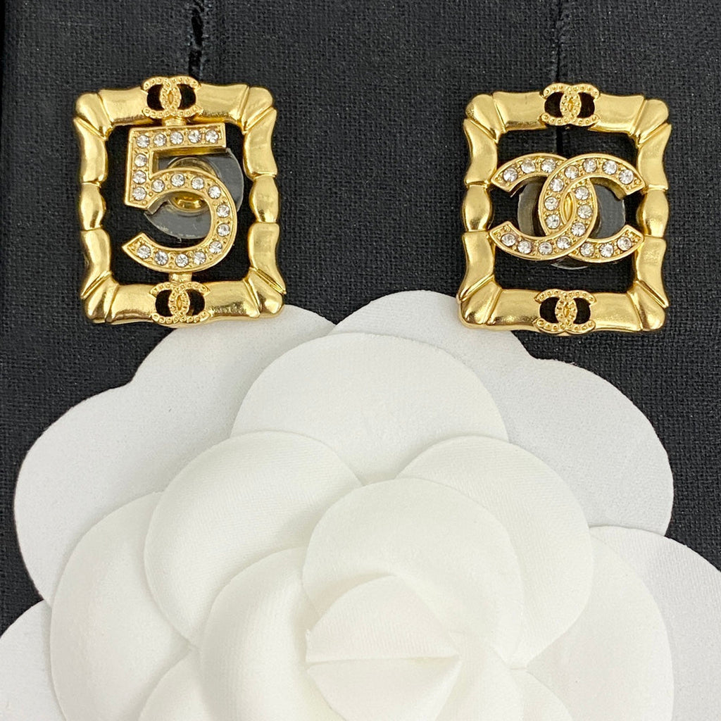 18K  Chanel No.5 Square Diamond Earrings