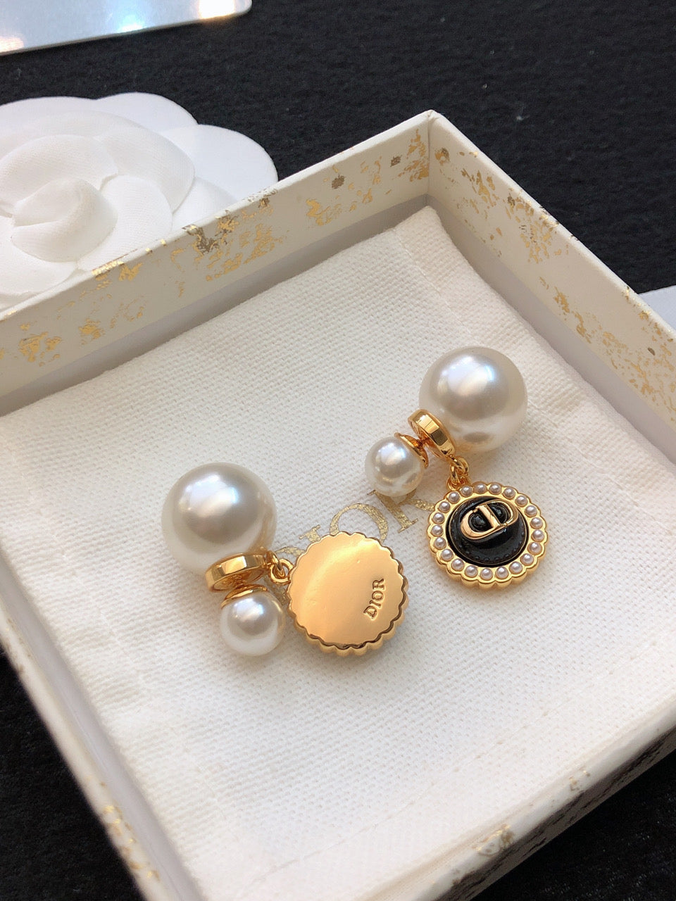 18K Dior Black Pearls Earrings