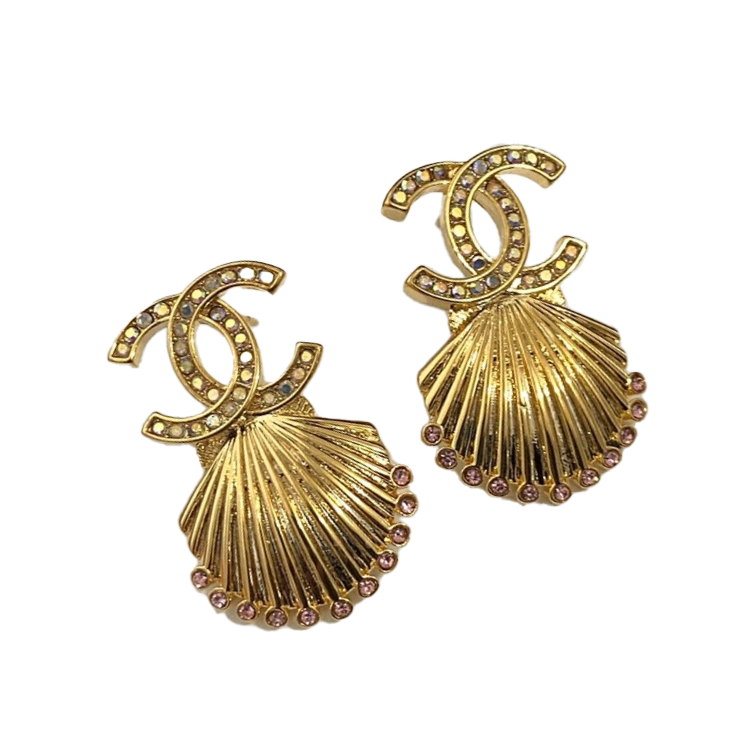 18K  Chanel Shell Pendant Earrings