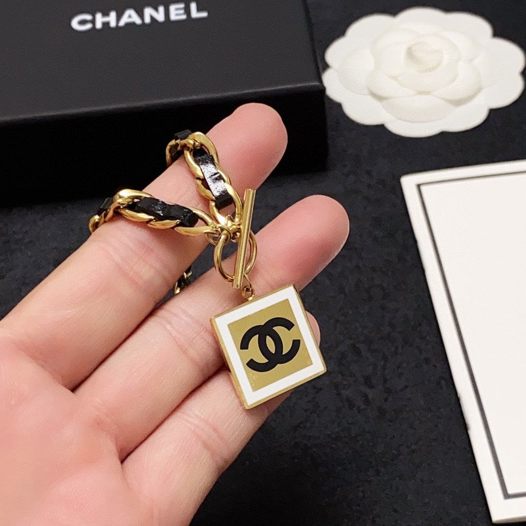 18K  Chanel Leather Choker Necklace