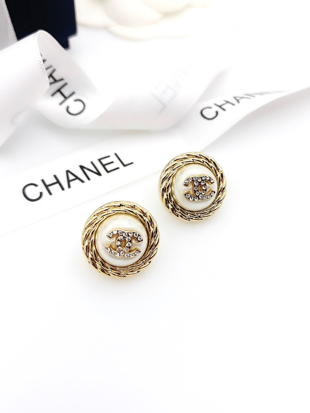 18K  Chanel White Pearl Earrings