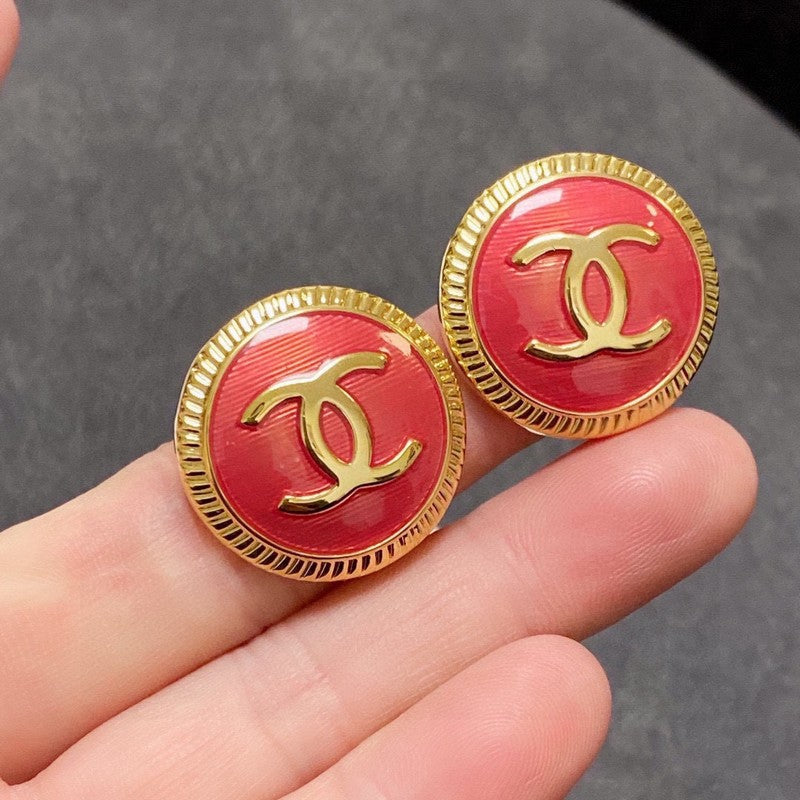 18K  Chanel Pink Round Earrings