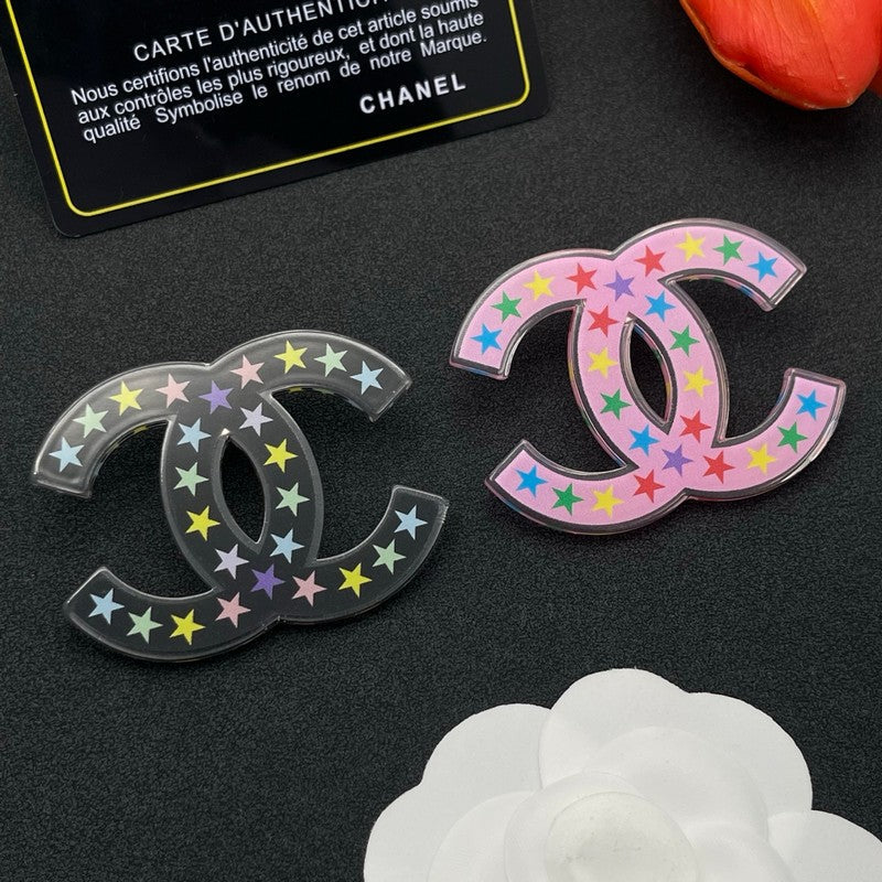18K  Chanel Pink & Black Star Brooch