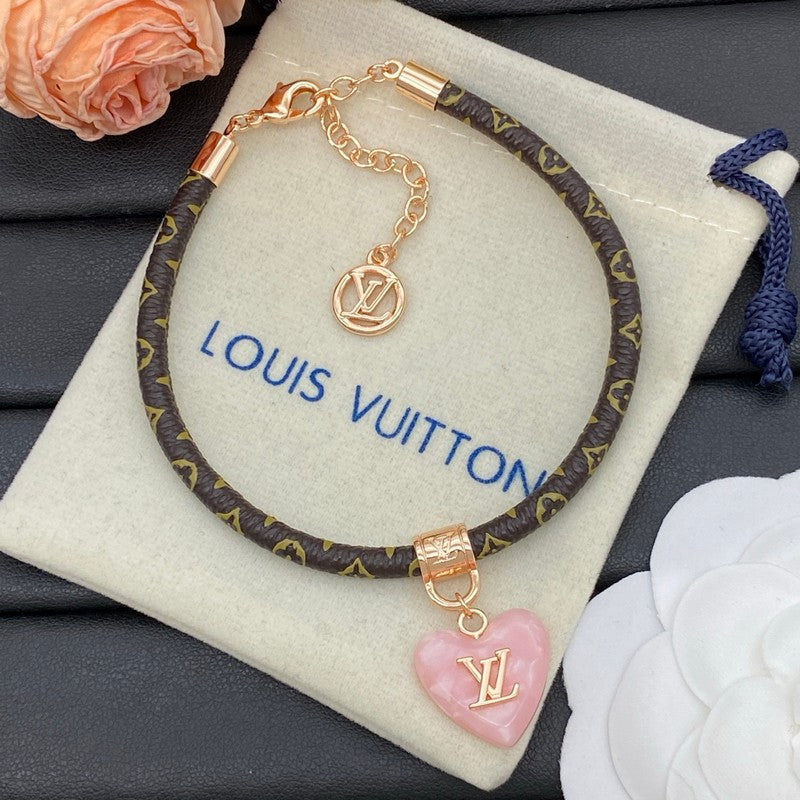 18K Louis Vuitton Leather Pink Heart Bracelet