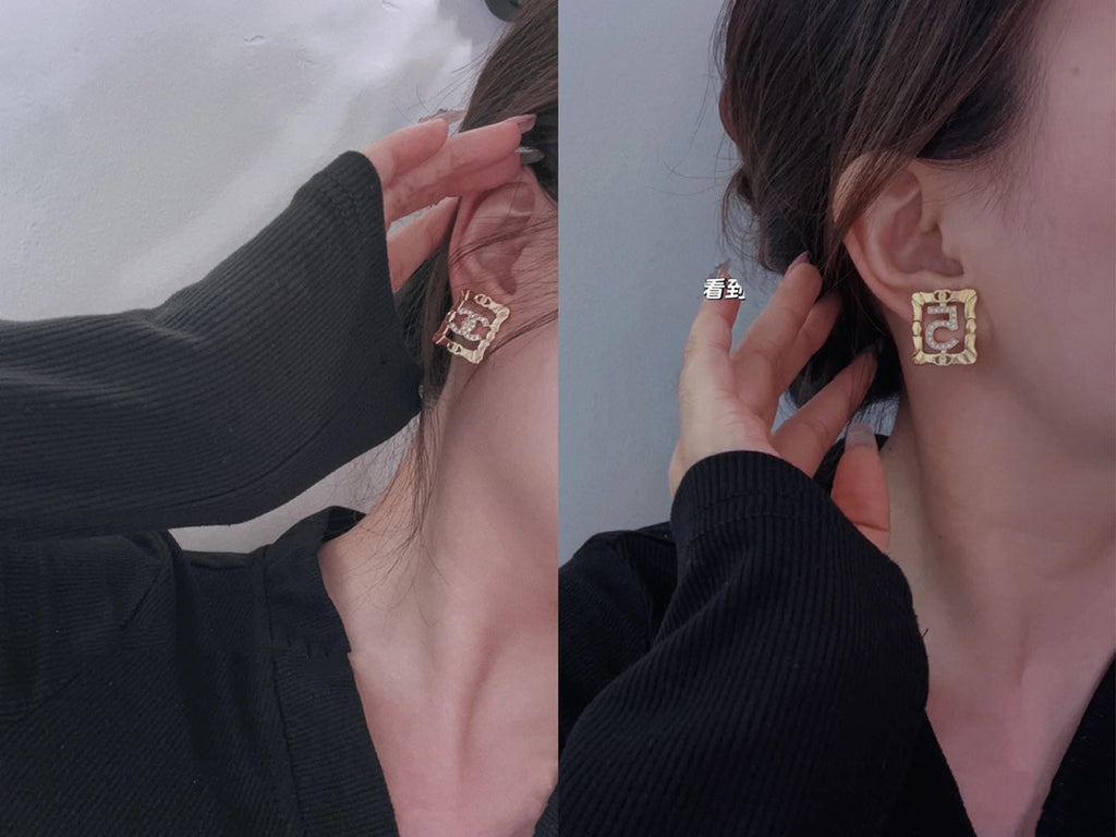 18K  Chanel No.5 Square Diamond Earrings
