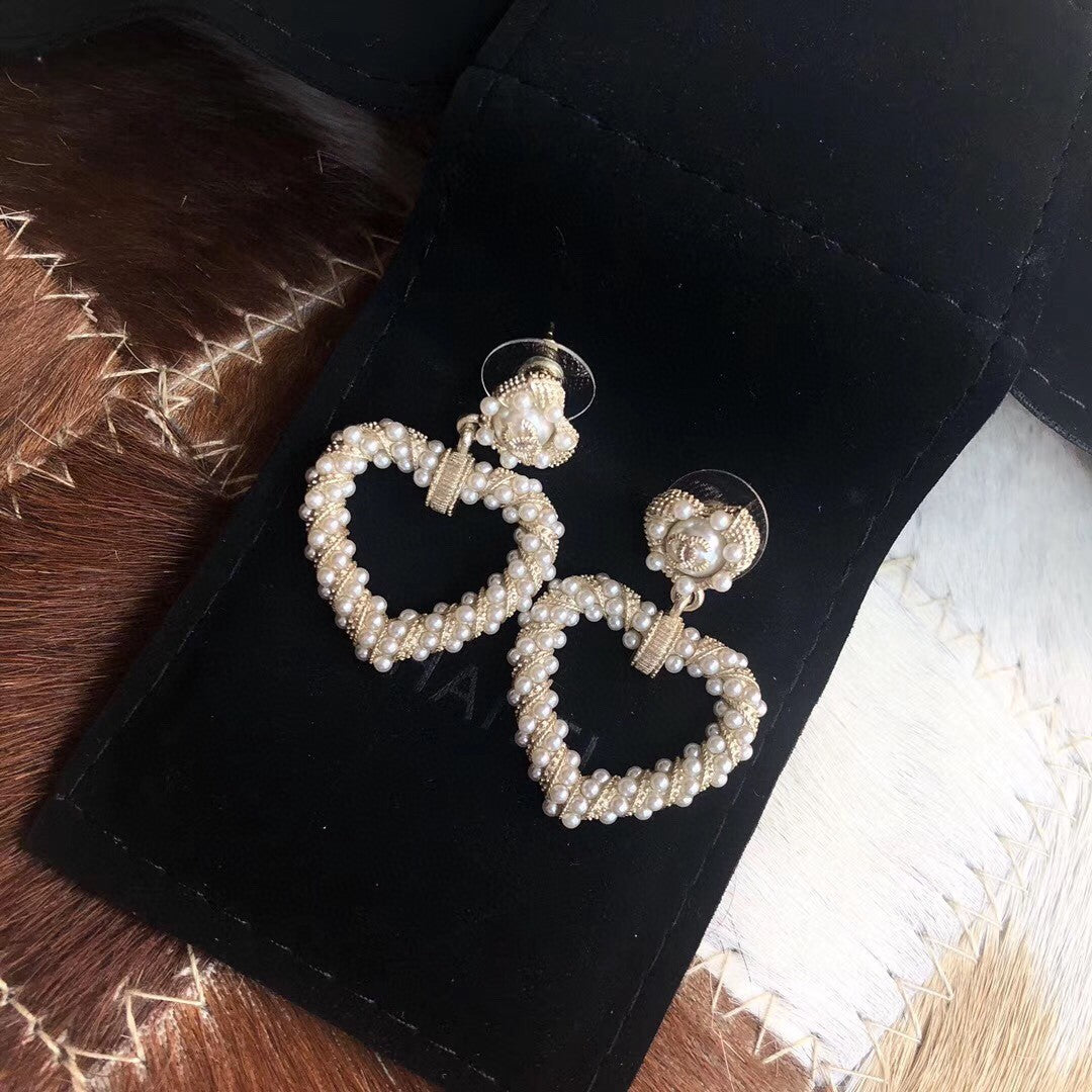 18K  Chanel Heart Pendant Earrings
