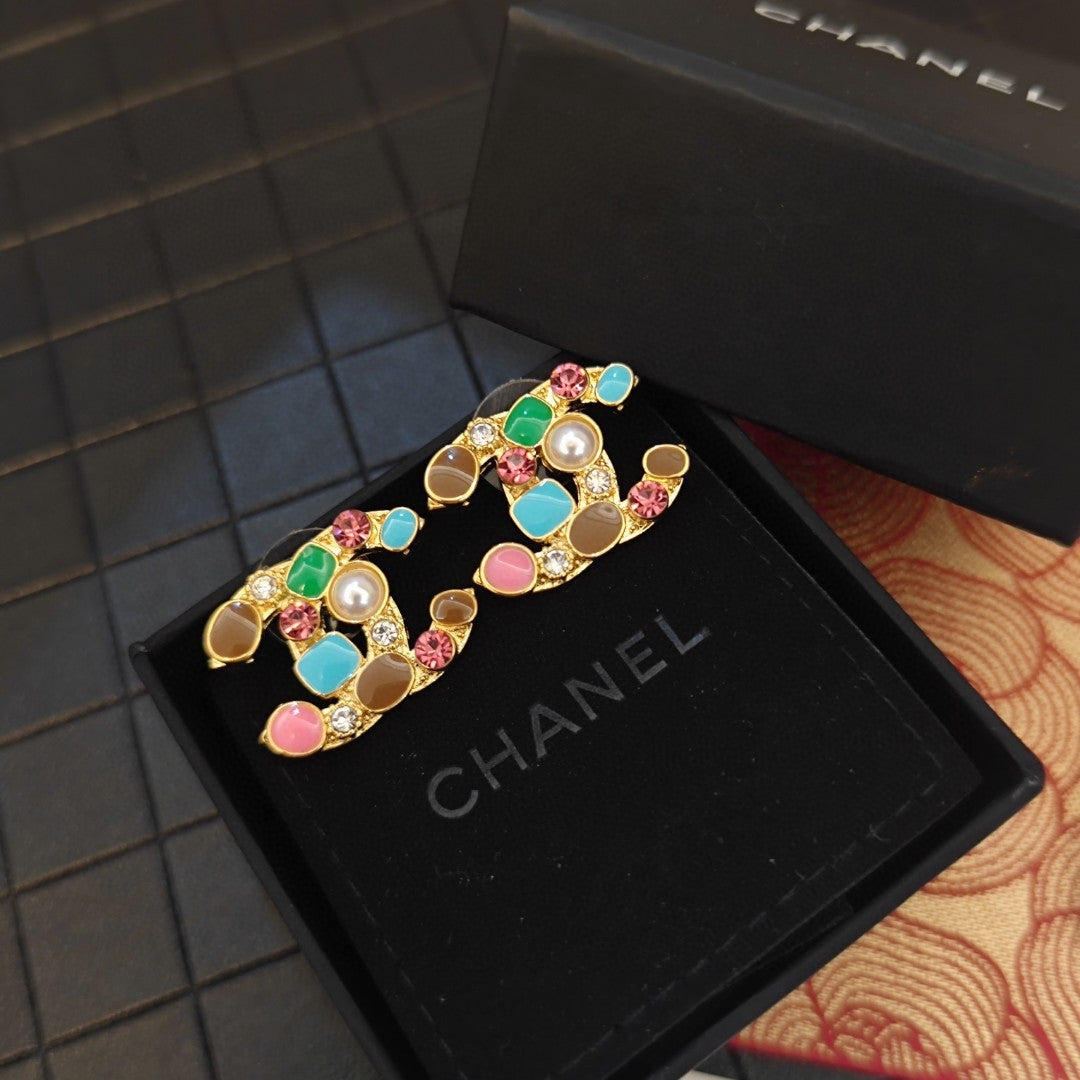 18K  Chanel Multi-Color Crystals Earrings