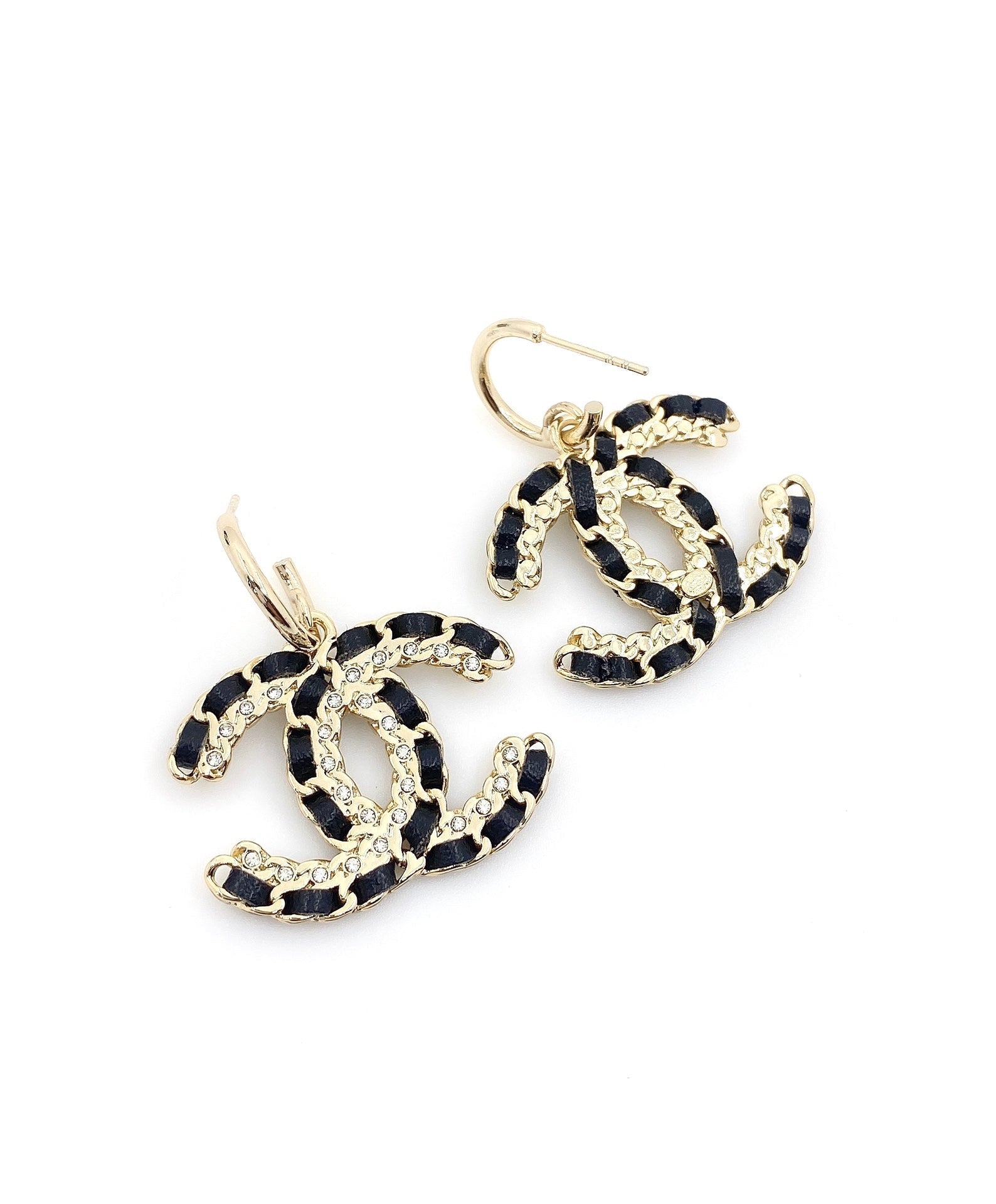 18K  Chanel Pendant Leather Earrings