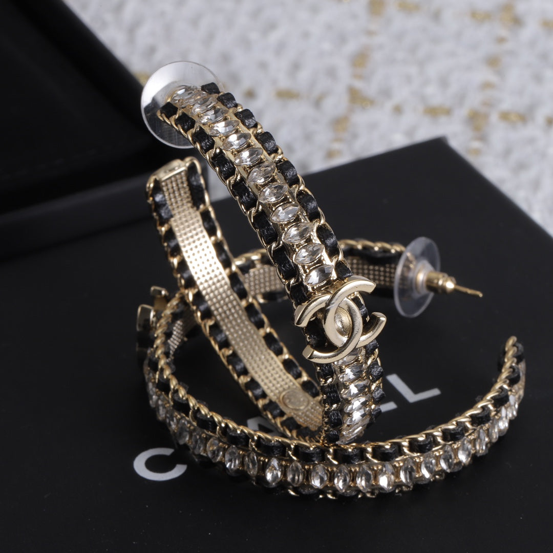 18K  Chanel Leather Chain Earrings