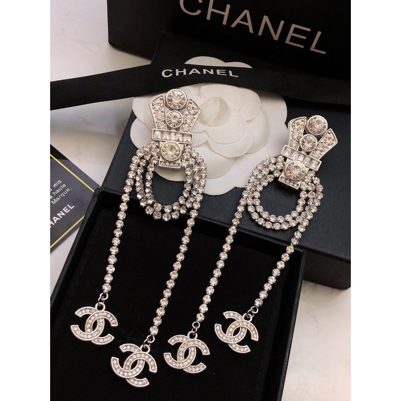 18K  Chanel Tassel Crystal Earrings