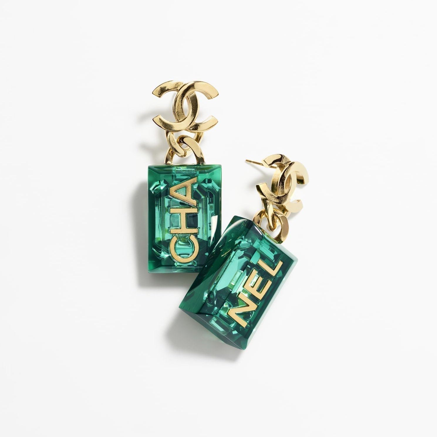 18K  Chanel Green Perfume Bottle Earrings